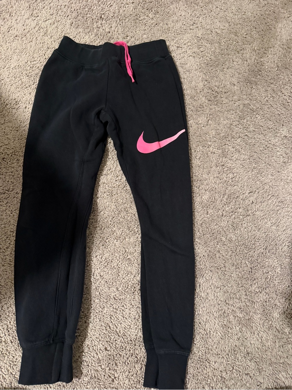 Nike Black Jogger Sweatpants with Pink Swoosh & Drawcord